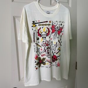 Netflix “Stranger Things” Hellfire Doodles Cream T-Shirt